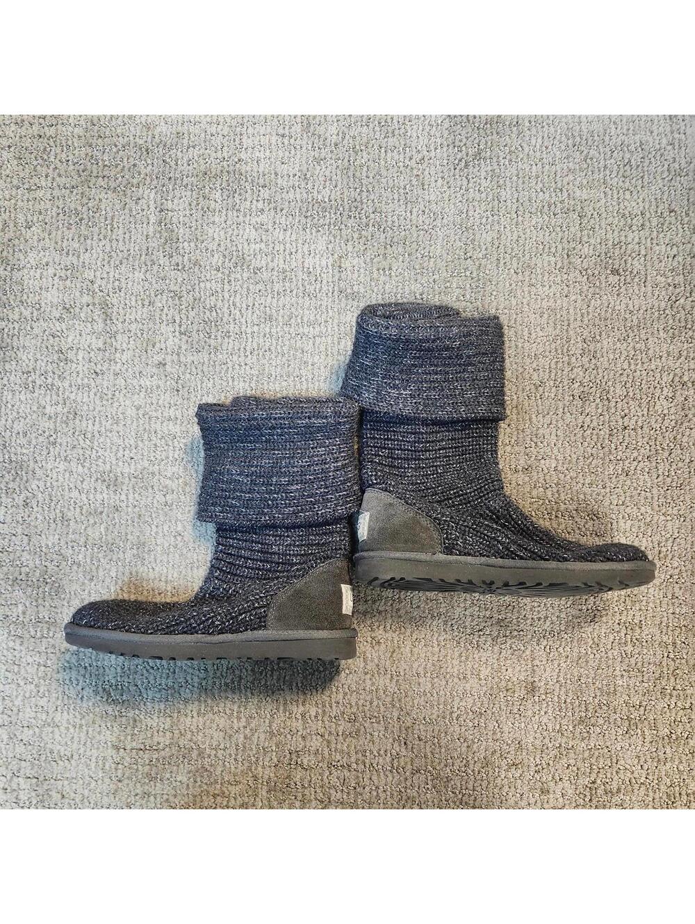 Ugg Classic Boot Cardy Knit Dark Grey Women's Size 6